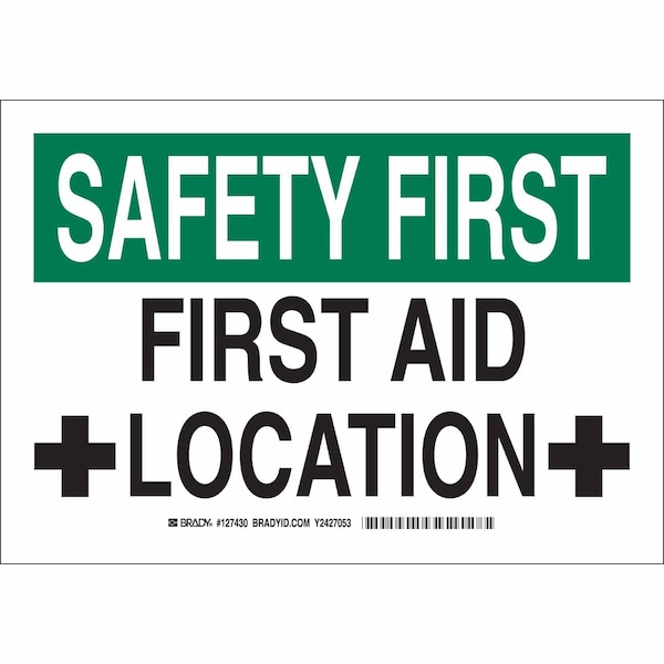 Brady Safety First, First Aid Location, 10" W x 7" H, Rectangle, Polyester, 127430 127430 - main