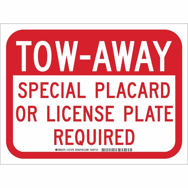 Brady Handicap Parking Sign, 12" W, 9" H, English, Polyester, Red, White 127478 - main