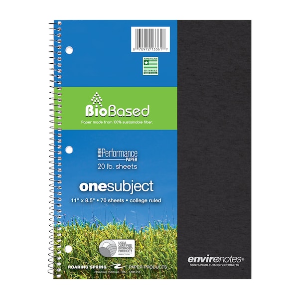 Roaring Spring Case of Environotes Recycled 1 Subject Spiral Notebook, College Ruled, 11"x8.5" 70 sht, Asstd Covers, PK24 13361cs - main
