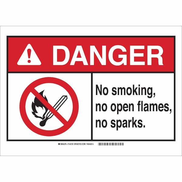 Brady Danger No Smoking Sign, 7" H, 10" W, Polyester, Rectangle, English, 143784 143784 - main