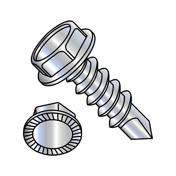 Zoro Select Self-Drilling Screw, #8-18 x 3/4 in, Zinc Plated Steel Flange Hex Head External Hex Drive, 5000 PK 081214KWS - main
