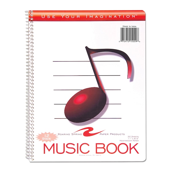 Roaring Spring Case of Music Wirebound Notebook, 12 Staves of Music Lines, 11"x8.5", 32 Sheets per book, PK24 15009cs - main