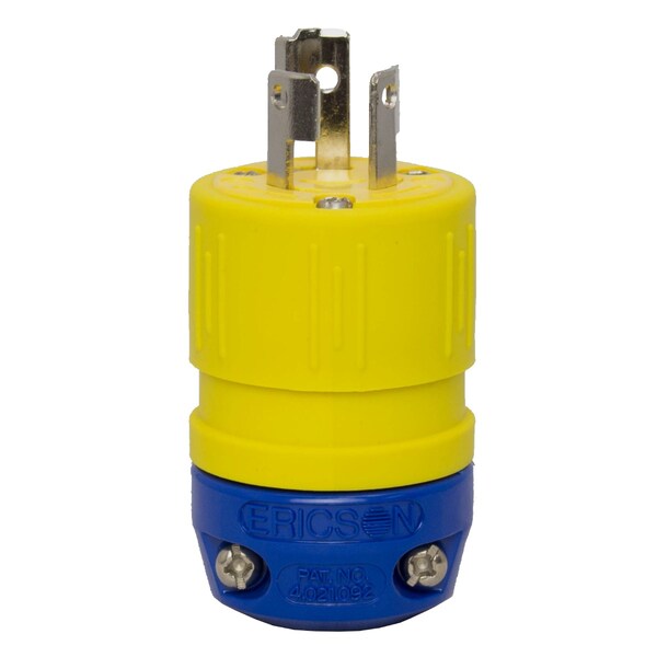 Ericson Locking Plug, L5-15P, 15 A, 125V AC, Single Phase, 2 Pole, Yellow 1520-PG - main