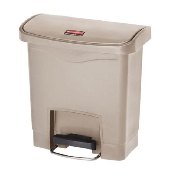 Rubbermaid Commercial Slim Jim Step-On 4 gal Rectangular Slim-Profile Plastic Can, Beige, Foot Pedal, Plastic 1883455 - main