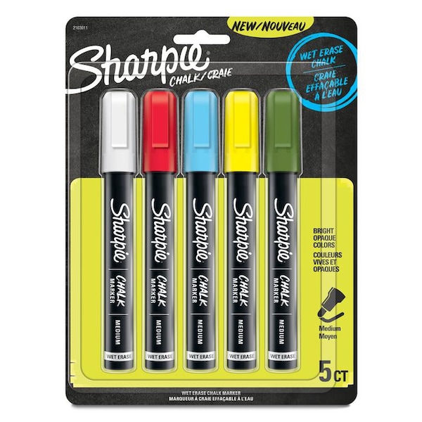 Sharpie Chalk Dry Erase Marker, Assorted, PK5 2103011 Zoro
