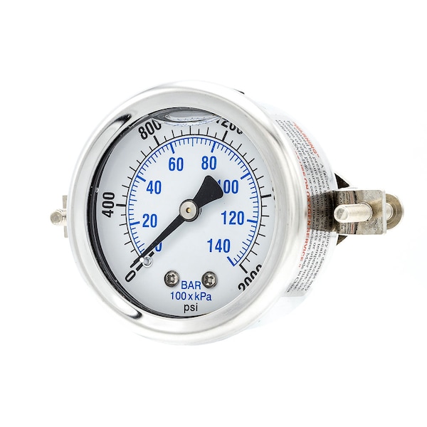 Pic Gauges Gauge, 2", 0/2000psi, 1/4" CBM, LF, w/U-Clamp, 2 in Dial, 1/4 in NPT Male Center Back Location 203L-204O - main