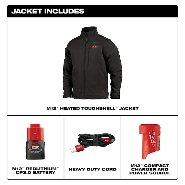 Milwaukee 204B-21L M12 Heated Toughshell Black Jacket Kit - Large