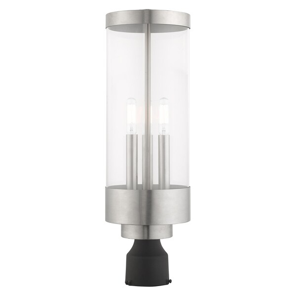 Livex Lighting Hillcrest 3 Light Brushed Nickel Outdoor Post Top Lantern 20728-91 - main