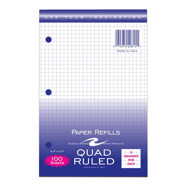 Roaring Spring Case of Loose Leaf Graph Paper, 100 sht/pk, 8.5"x5.5", 5x5 Graph Ruled Filler