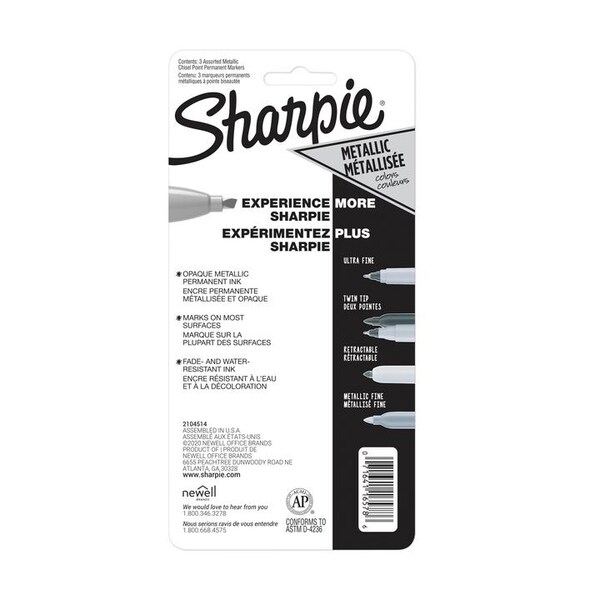Sharpie Metallic Chisel Permanent Marker, PK3 2089609 | Zoro
