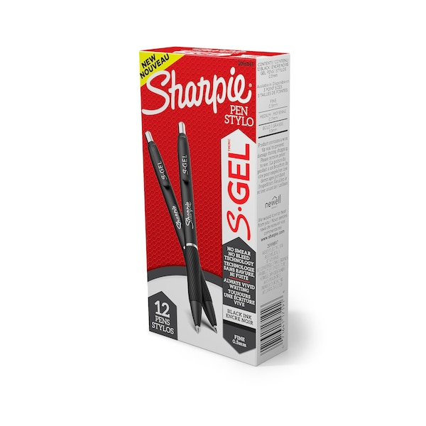 Sharpie S-Gel Pen, Fine Black, PK12 2096145 Zoro
