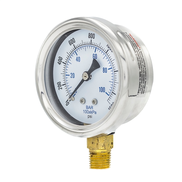 Pic Gauges 2 1/2 in Dial, 1/4 in NPT Male Lower Location, Stainless Steel Case Material 211D-254N - main