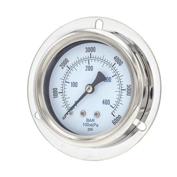 Pic Gauges Gauge, 2-1/2", 0/6000psi, 1/4"CBM, Front Flg, 2 1/2 in Dial, 1/4 in NPT Male Center Back Location 214D-254S - main