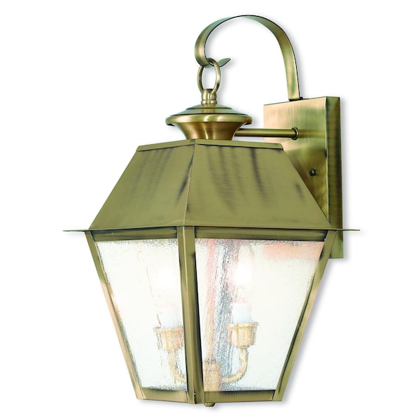 Livex Lighting Mansfield 2 Light Antique Brass Outdoor Wall Lantern 2165-01 - main