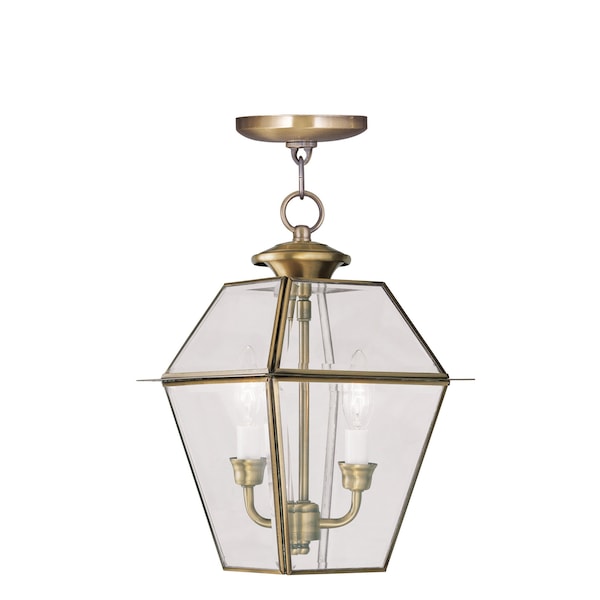 Livex Lighting Westover 2 Light Antique Brass Outdoor Pendant Lantern 2285-01 - main