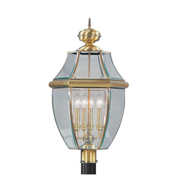Livex Lighting Monterey 4 Light Antique Brass Outdoor Post Top Lantern 2358-01 - main