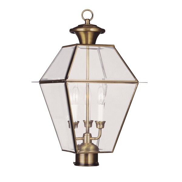 Livex Lighting Westover 3 Light Antique Brass Outdoor Post Top Lantern 2384-01 - main