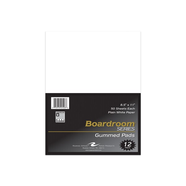 Roaring Spring Gummed Pads, 8.5"x11", Unruled, W, PK336 24526PL