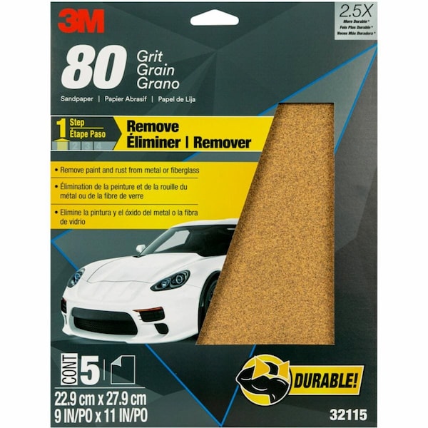 3M Sandpaper, 32115, 80grit, 9"x11", 10, PK100 32115 - main