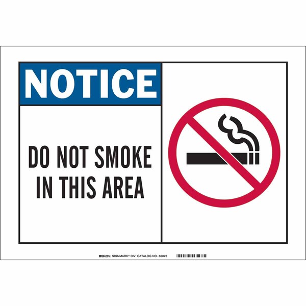 Brady No Smoking Sign, 10" H, 14 in W, Plastic, Rectangle, English, 26586 26586 - main