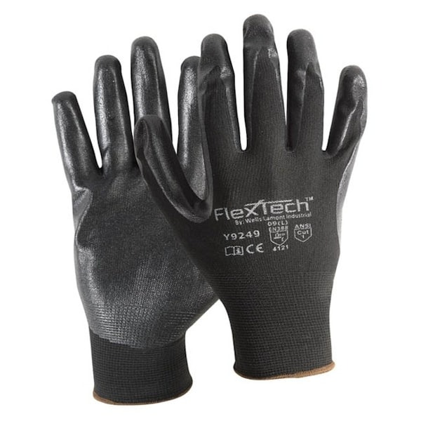 Wells Lamont Coated Gloves, Foam Nitrile, Smooth, Palm, Not Rated Abrasion Level, Black, S Y9249S - main