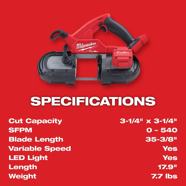 MILWAUKEE M18 FUEL Compact Band Saw (Tool-Only) (2829-20) | Zoro