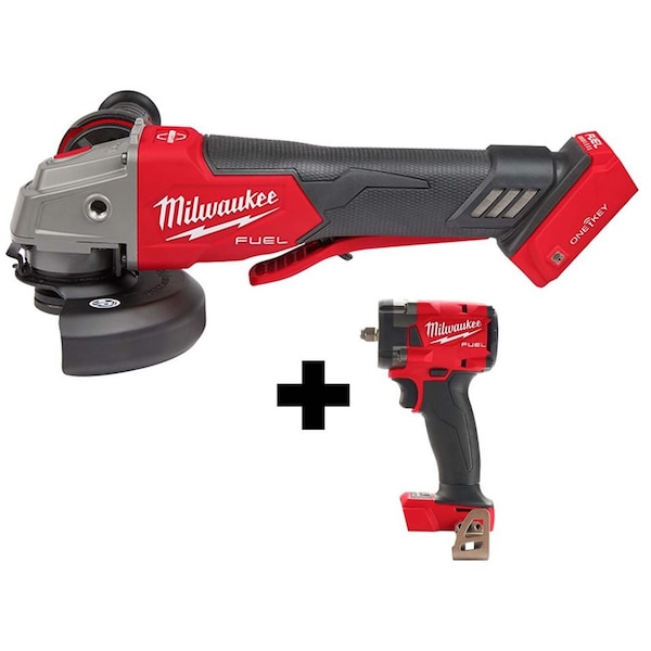 Milwaukee Tool M18 FUEL 3/8" Compact Impact Wrench w/ Friction Ring + 4-1/2" / 5" Braking Grinder w/ ONE-KEY 2882-20, 2854-20 - main