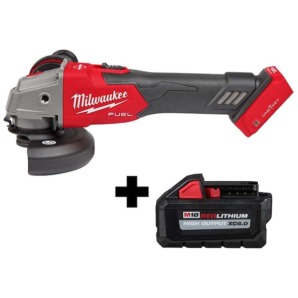 Milwaukee Tool M18 FUEL 4-1/2" / 5" Braking Grinder w/ ONE-KEY Slide Switch, Lock-On + M18 XC6.0 Battery 2883-20, 48-11-1865 - main