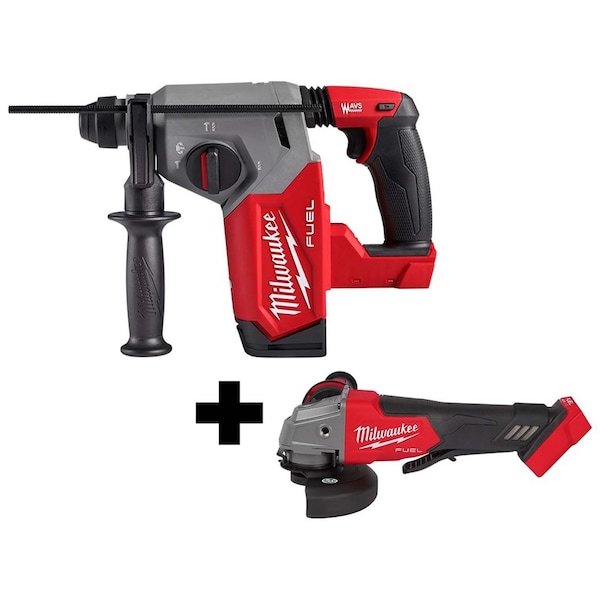 Milwaukee Tool M18 FUEL 1" SDS Plus Rotary Hammer + M18 FUEL 4-1/2" / 5" Braking Grinder Paddle Switch, No-Lock 2912-20, 2880-20 - main