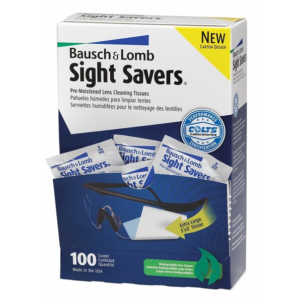 BAUSCH & LOMB Premoistened Cleaning Tissues, Sight Savers, 100 Pack
