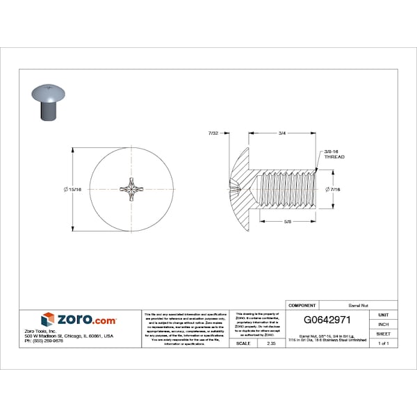 Ampg Barrel Nut, 3/8