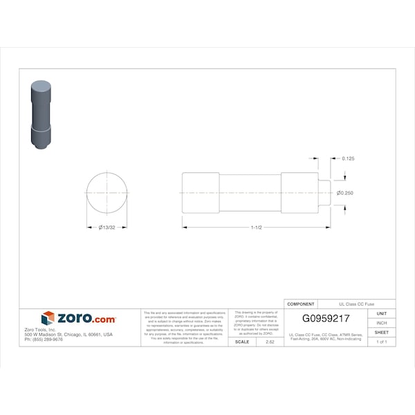 Mersen ATMR20 Ferraz Fast Acting/Class CC Fuse Mersen ATMR20 Ferraz Fast Acting/Class CC Fuse