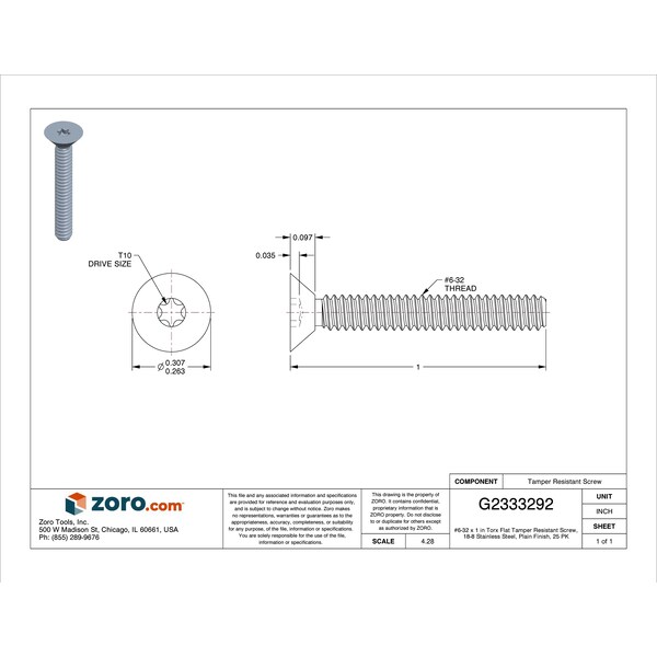 Tamper-Pruf Screws #6-32 x 1 in Torx Flat Tamper Resistant