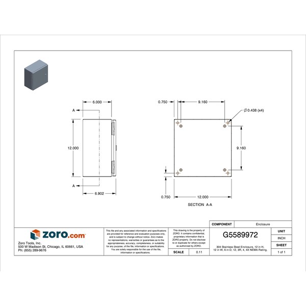 Wiegmann 1/4 Turn Latch Electrical Enclosures, 12 in H, 6 in