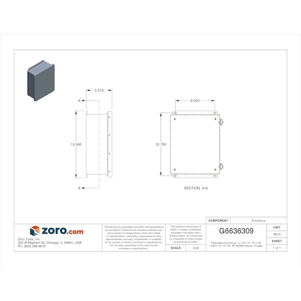 Wiegmann Padlockable Hasp Electrical Enclosures, 11.79 in H