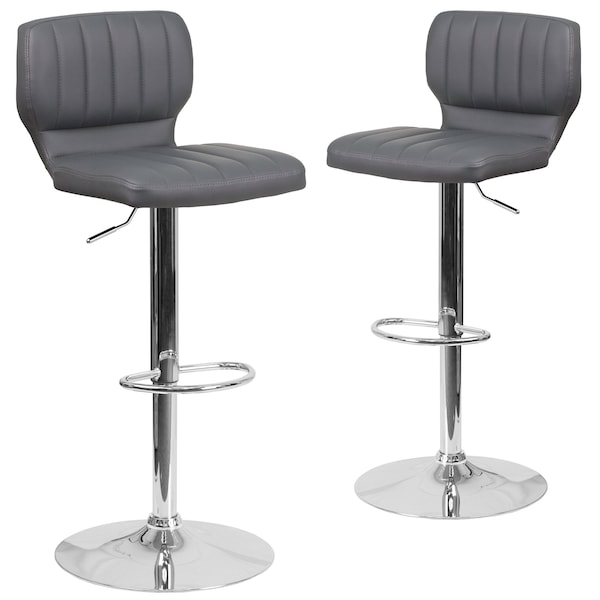 Flash Furniture Gray Vinyl Adjust Height Barstool, Vertical Stitch