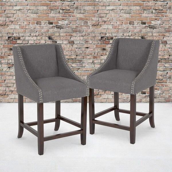 Flash Furniture Gray Fabric/Wood Stool, 24", PK2 2-CH-182020-24-DKGY-F-GG - main