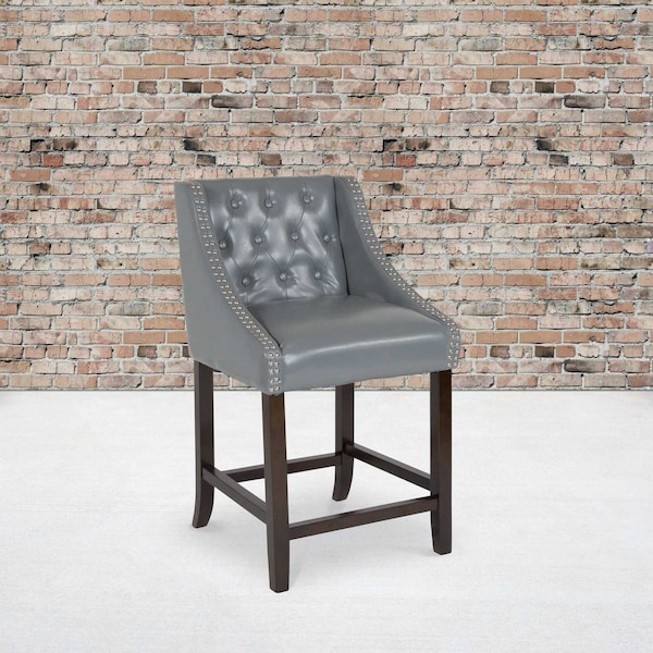 Flash Furniture Gray Leather/Wood Stool, 24", PK2 2-CH-182020-T-24-LTGY-GG - main