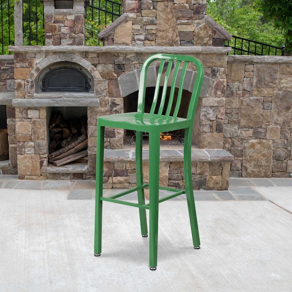 Flash Furniture 2PK 30" High Green Metal Barstool with Slat Back 2-CH-61200-30-GN-GG - main