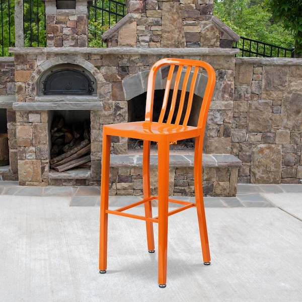 Flash Furniture 2PK 30" High Orange Metal Barstool with Slat Back 2-CH-61200-30-OR-GG - main