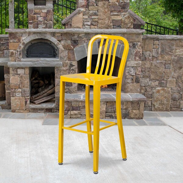 Flash Furniture 2PK 30" High Yellow Metal Barstool with Slat Back 2-CH-61200-30-YL-GG - main