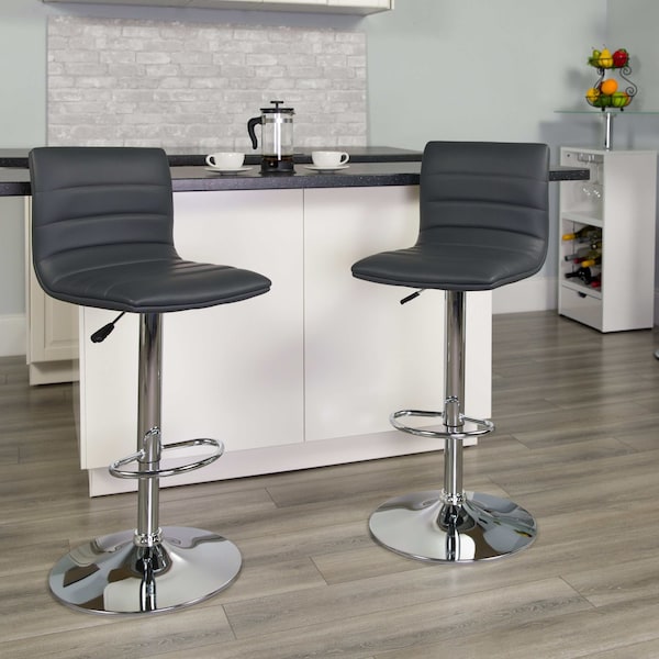 Flash Furniture Gray Vinyl Adjust Barstool, Counter Ht Swivel, Chrome Pedestal Base, PK2 2-CH-92023-1-GY-GG - main