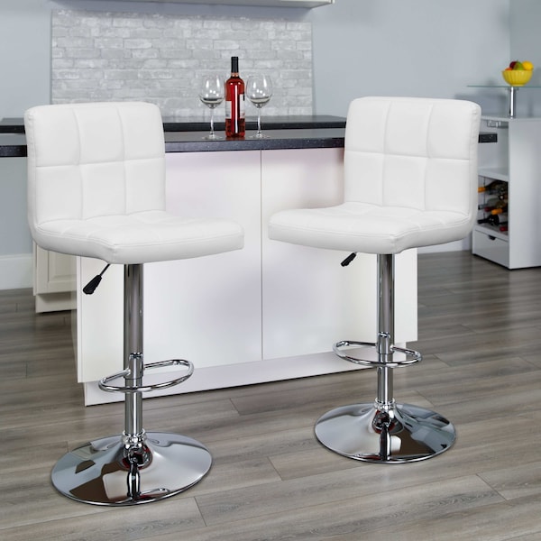 Flash Furniture White Quilted Vinyl Barstool, PK2 2-DS-810-MOD-WH-GG - main