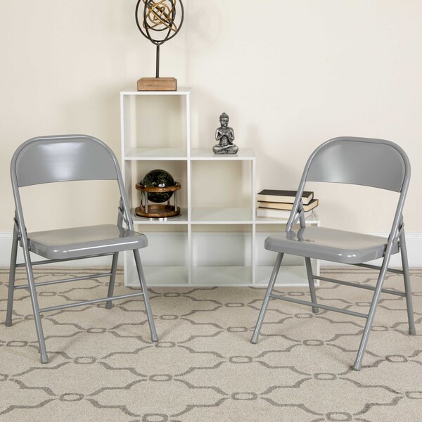 Flash Furniture Gray Metal Folding Chair, PK2 2-HF3-MC-309AS-GY-GG - main