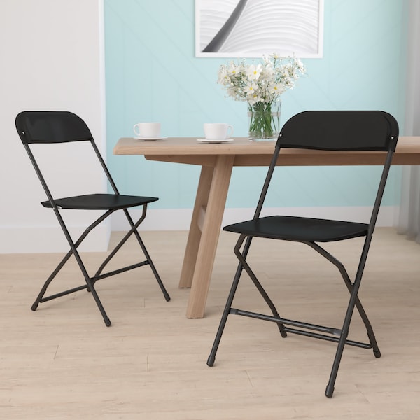 Flash Furniture Hercules Series Plastic Folding Chair Black - 2 LB Weight Capacity Comfortable Event Chair-Lightweight Folding Chair, PK2 2-LE-L-3-BK-GG - main