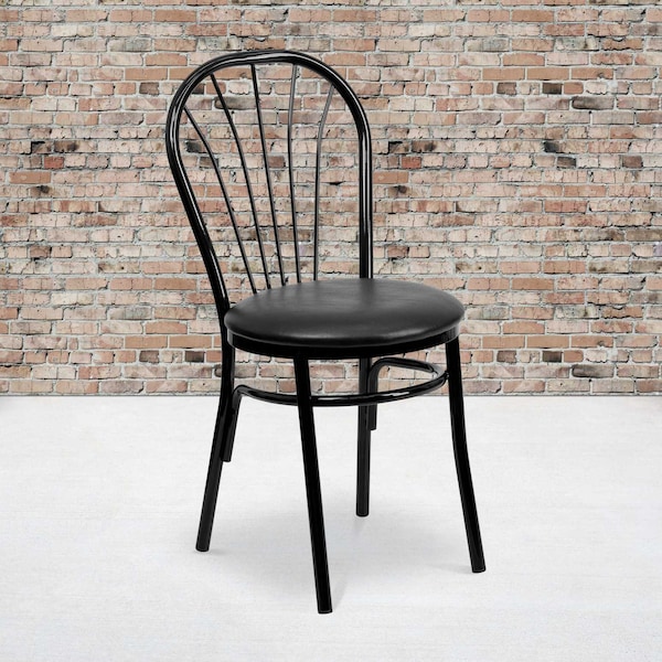 Flash Furniture HERCULES Series Fan Back Metal Chair, Black Vinyl Seat, PK2 2-XU-698B-BLKV-GG - main