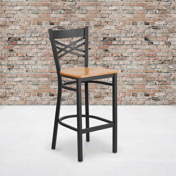 Flash Furniture Black X Stool-Nat Seat, PK2 2-XU-6F8BXBK-BAR-NATW-GG - main