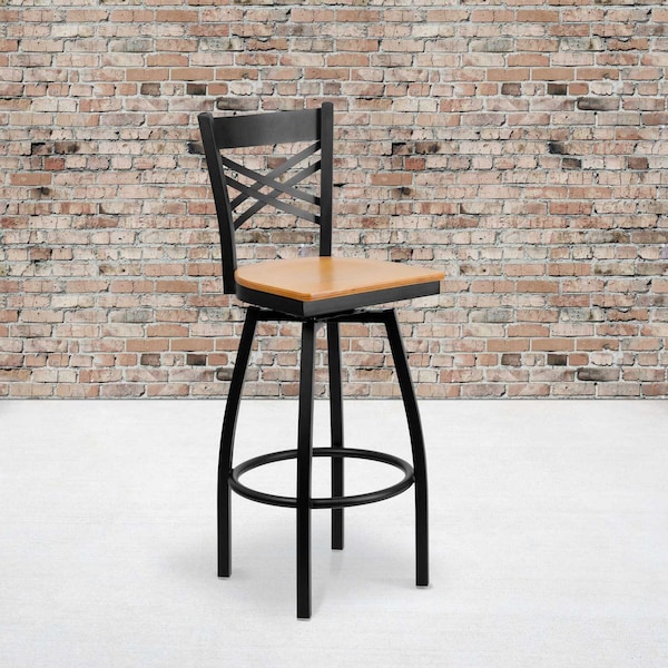 Flash Furniture Black X Swivel Stool-Nat Seat, PK2 2-XU-6F8B-XSWVL-NATW-GG - main