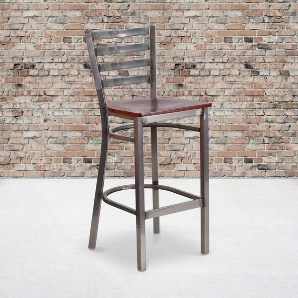 Flash Furniture Clear Ladder Stool-Mah Seat, PK2 2-XU-DG697BLAD-CLR-BAR-MAHW-GG - main
