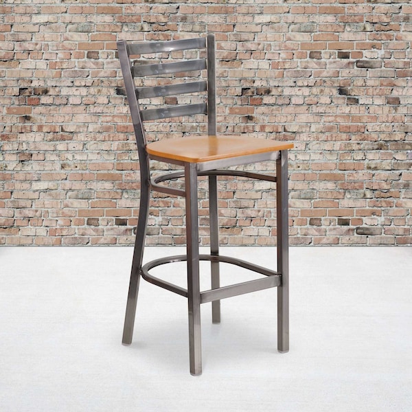 Flash Furniture Clear Ladder Stool-Nat Seat, PK2 2-XU-DG697BLAD-CLR-BAR-NATW-GG - main